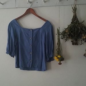 Offon linen cropped blouse in steel blue
